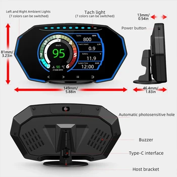 Новый Многофункциональный Датчик F11 OBD GPS Двухрежимный HUD 4-дюймовый ЖК-Дисплей с Большим Сенсорным Экраном Head Up Display с Автомобильной Охранной Сигнализацией Water