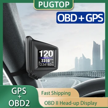 HUD OBD2 + GPS, двухсистемный головной дисплей, Автомобильный тахометр HUD, давление турбонаддува, Температура воды, GPS-спидометр для бензинового автомобиля