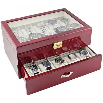 Роскошные Деревянные коробки для часов, выкрашенные в красный цвет, Коробка-органайзер для хранения, Коробка для часов, Двухслойные ювелирные изделия, Мужские часы, витрина, подарок