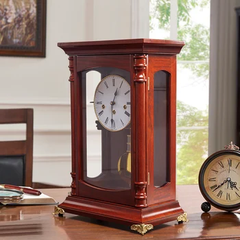 Механические настольные часы из массива дерева в европейском стиле, гостиная, старомодные настольные часы с часовым механизмом, музыкальный перезвон