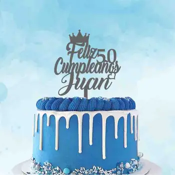 Персонализированный Топпер для торта на День Рождения Пользовательское имя Возраст Испанский Feliz Cumpleaños Для украшения торта на День рождения в Испании Топпер для украшения торта