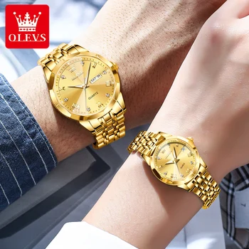 OLEVS Деловые Парные часы для влюбленных Лучший бренд класса Люкс Кварцевые Часы Водонепроницаемые наручные часы Модные женские наборы наручных часов