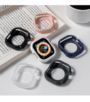 Противоударный Чехол для Apple Watch Series 8 Ultra 49mm с Рисунком из Углеродного Волокна Бампер TPU Чехол для iWatch iWatch Ultra 49mm Мужчины Женщины