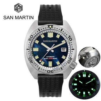 Мужские часы San Martin с полностью светящимся автоматическим механизмом Sapphire Date Diver 6105 Wave с 3D-печатью Kanagawa Surfing Zifferblatt NH35