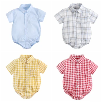 Хлопковые боди Sanlutoz для маленьких мальчиков, модная одежда для новорожденных для маленьких мальчиков, летняя детская одежда с короткими рукавами в клетку