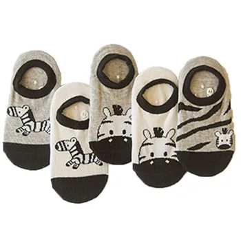 5 Пар детских коротких носков с рисунком Мультяшной Зебры, мягкие Хлопчатобумажные детские носки с принтом, Вязаные носки для матерей и младенцев