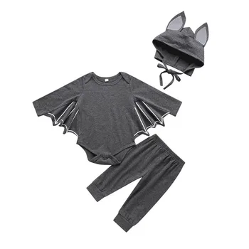 2019 Хэллоуин, Одежда для новорожденных, косплей-костюм летучей мыши, комбинезон с длинным рукавом для маленьких мальчиков и девочек + шляпа, комплекты одежды из 2 предметов