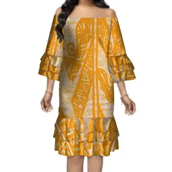 2023 Летнее темпераментное платье на одно плечо с коротким рукавом Повседневное платье с полинезийским художественным рисунком на заказ Женская повседневная одежда