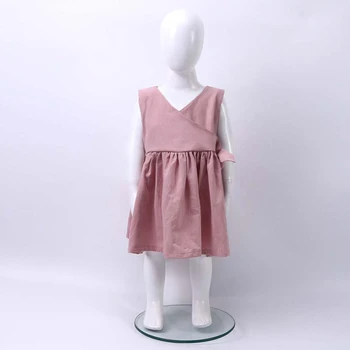 Летнее платье для маленьких девочек, однотонный сарафан без рукавов с оборками, льняное хлопковое платье, вечерние платья трапециевидной формы